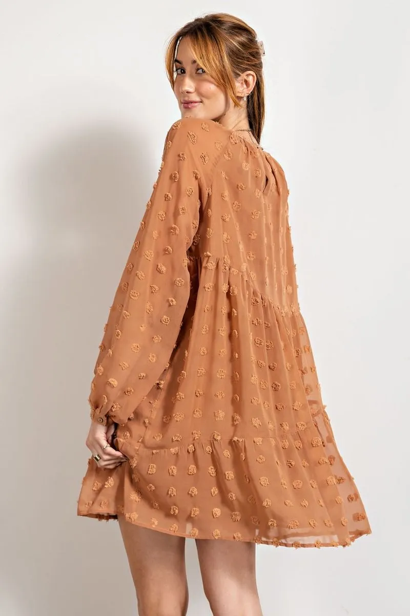 Easel Flowy Silhouette Swiss Dot Pom Pom Chiffon Dress