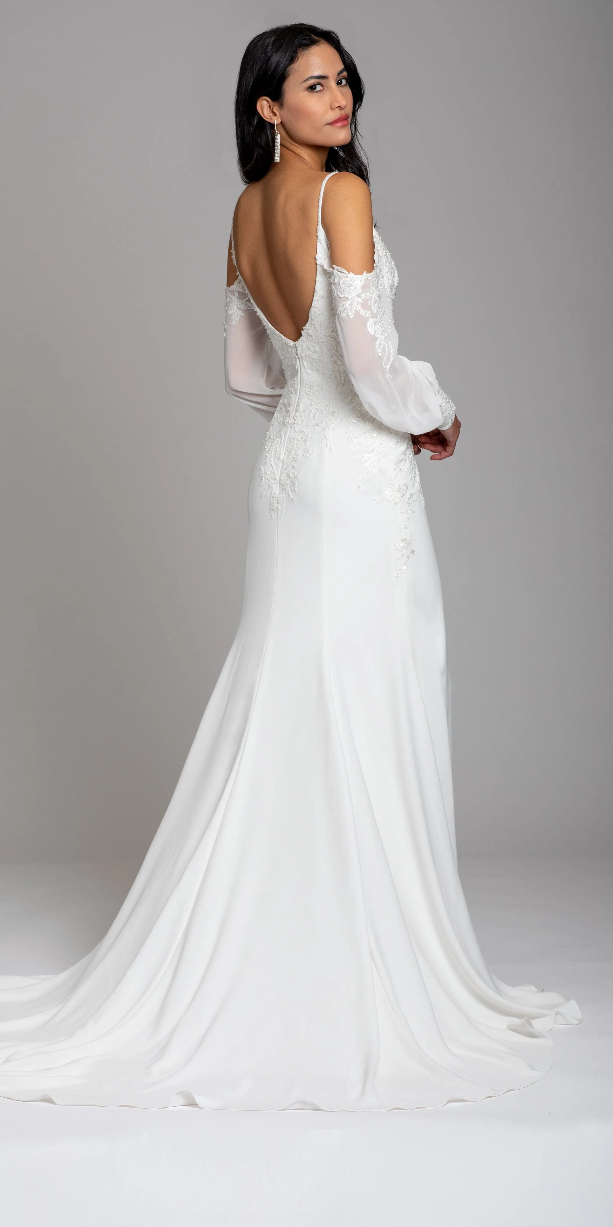 Embellished Crepe Cold Shoulder Column Dress