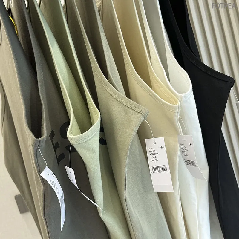 Essentials Men Vest Top Reflective Letters Oversized Loose Men Cotton Sleeveless Shirt Summer Basketball Sports Tank