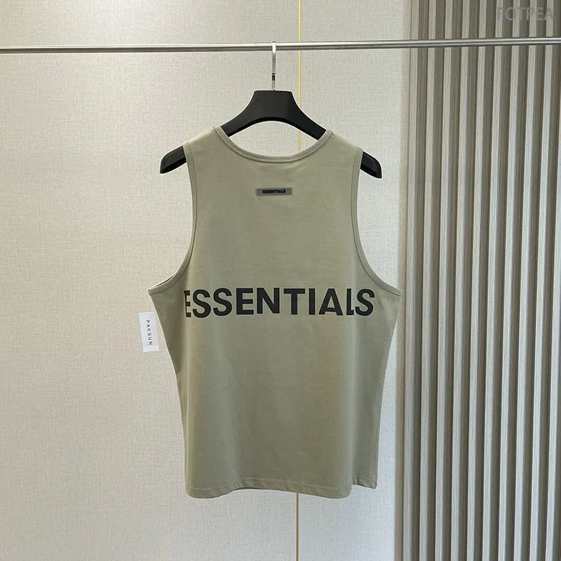 Essentials Men Vest Top Reflective Letters Oversized Loose Men Cotton Sleeveless Shirt Summer Basketball Sports Tank