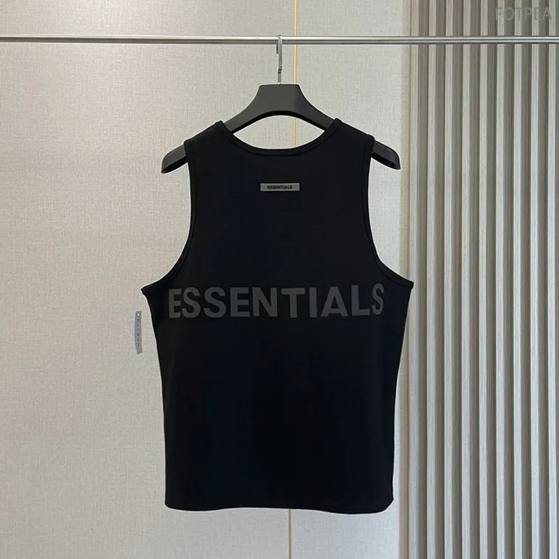 Essentials Men Vest Top Reflective Letters Oversized Loose Men Cotton Sleeveless Shirt Summer Basketball Sports Tank