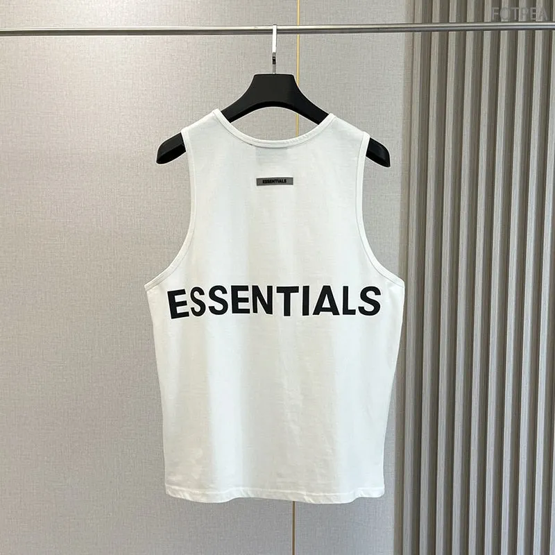 Essentials Men Vest Top Reflective Letters Oversized Loose Men Cotton Sleeveless Shirt Summer Basketball Sports Tank