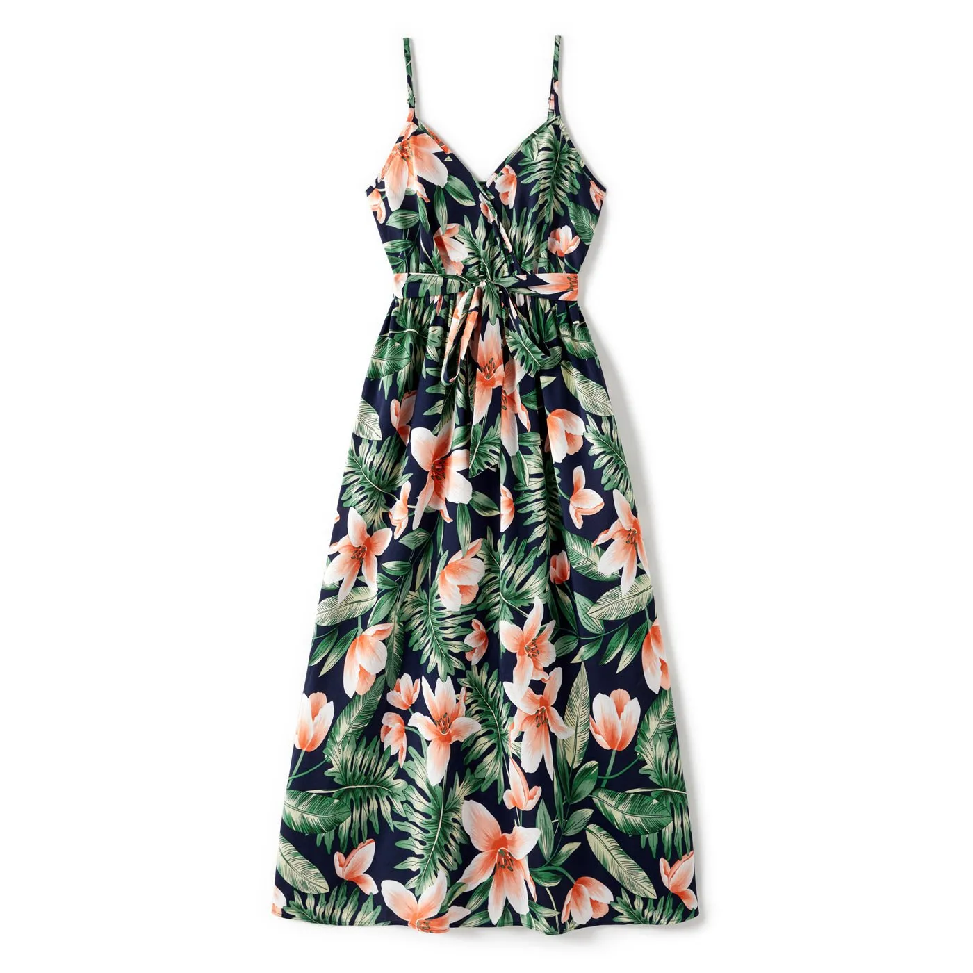 Family Matching Outfits Floral Printed V-neck Cami Dress and T-shirts with Pocket