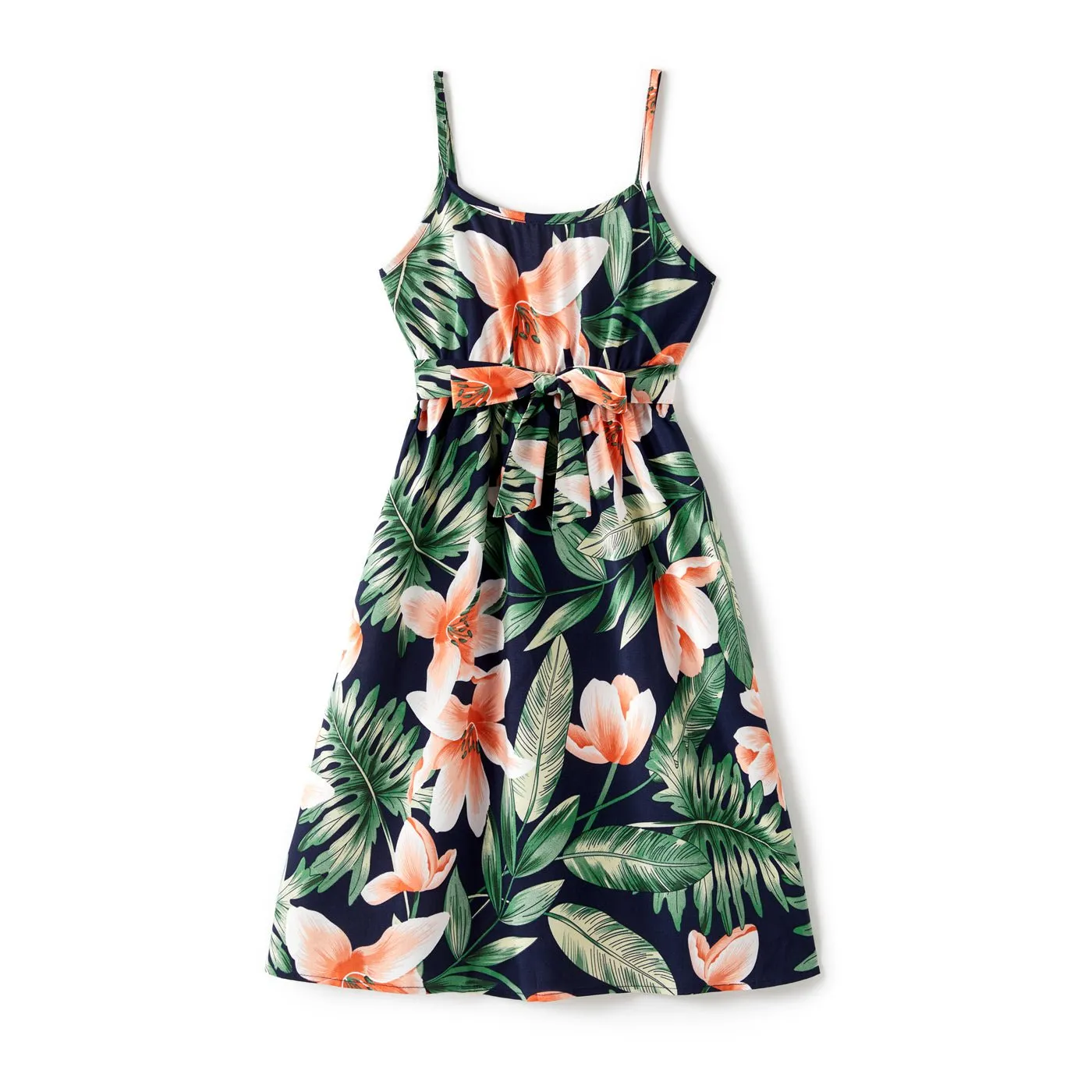 Family Matching Outfits Floral Printed V-neck Cami Dress and T-shirts with Pocket