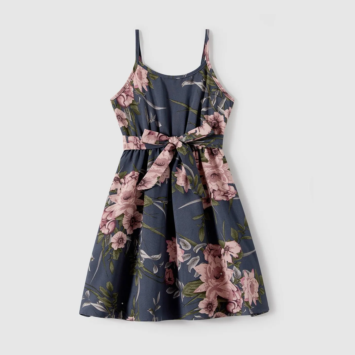 Family Matching Outfits Floral Printed V-neck Cami Dress and T-shirts with Pocket