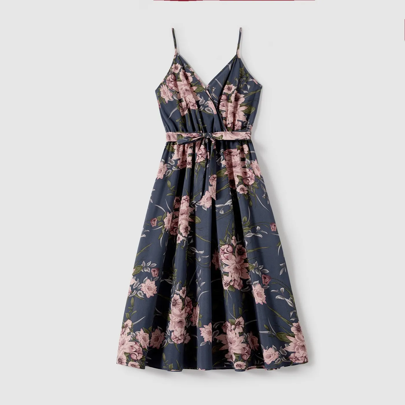 Family Matching Outfits Floral Printed V-neck Cami Dress and T-shirts with Pocket