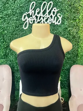 Gentle Soul Ribbed One Shoulder Crop Top