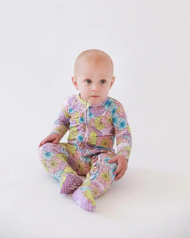 Girl's Bamboo Ruffle Footie with Zipper - Kourtney (Floral)