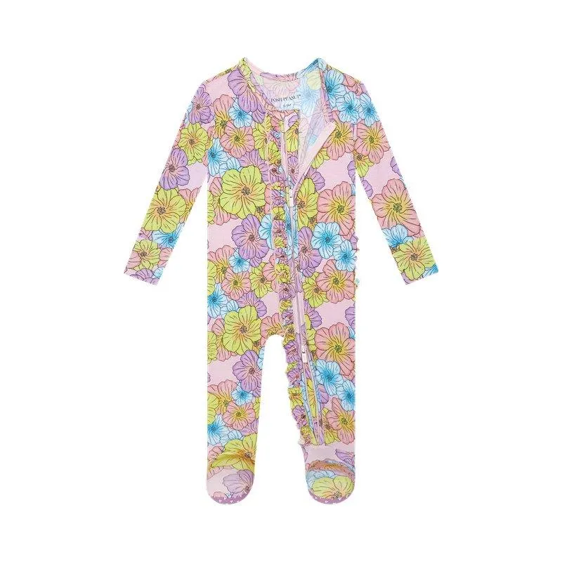 Girl's Bamboo Ruffle Footie with Zipper - Kourtney (Floral)