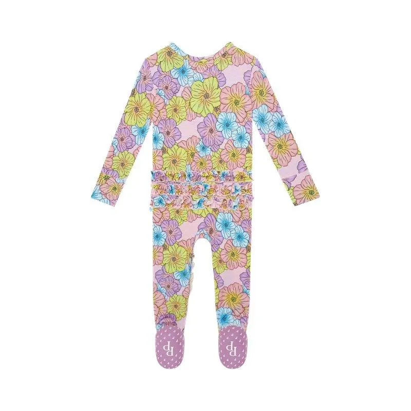 Girl's Bamboo Ruffle Footie with Zipper - Kourtney (Floral)