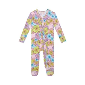 Girl's Bamboo Ruffle Footie with Zipper - Kourtney (Floral)