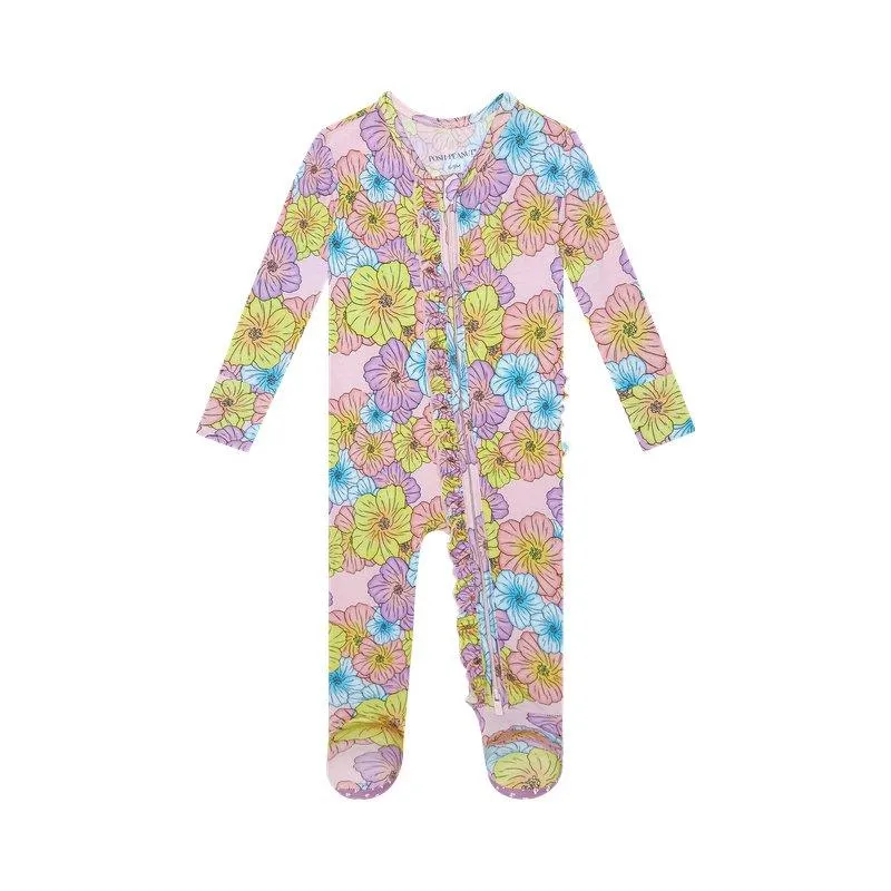 Girl's Bamboo Ruffle Footie with Zipper - Kourtney (Floral)