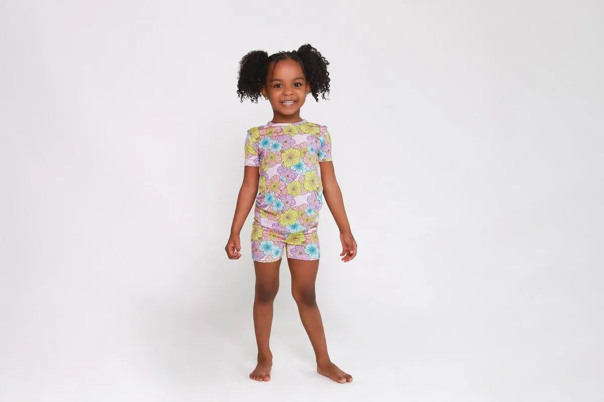Girl's Short Sleeve Pajama Set with Shorts - Kourtney (Floral)