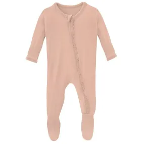 Girl's Solid Muffin Ruffle Footie with Zipper - Peach Blossom
