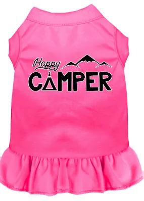 Happy Camper Screen Print Dog Dress Bright Pink 4x (22)