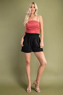 High Waisted Elastic Waist Shorts