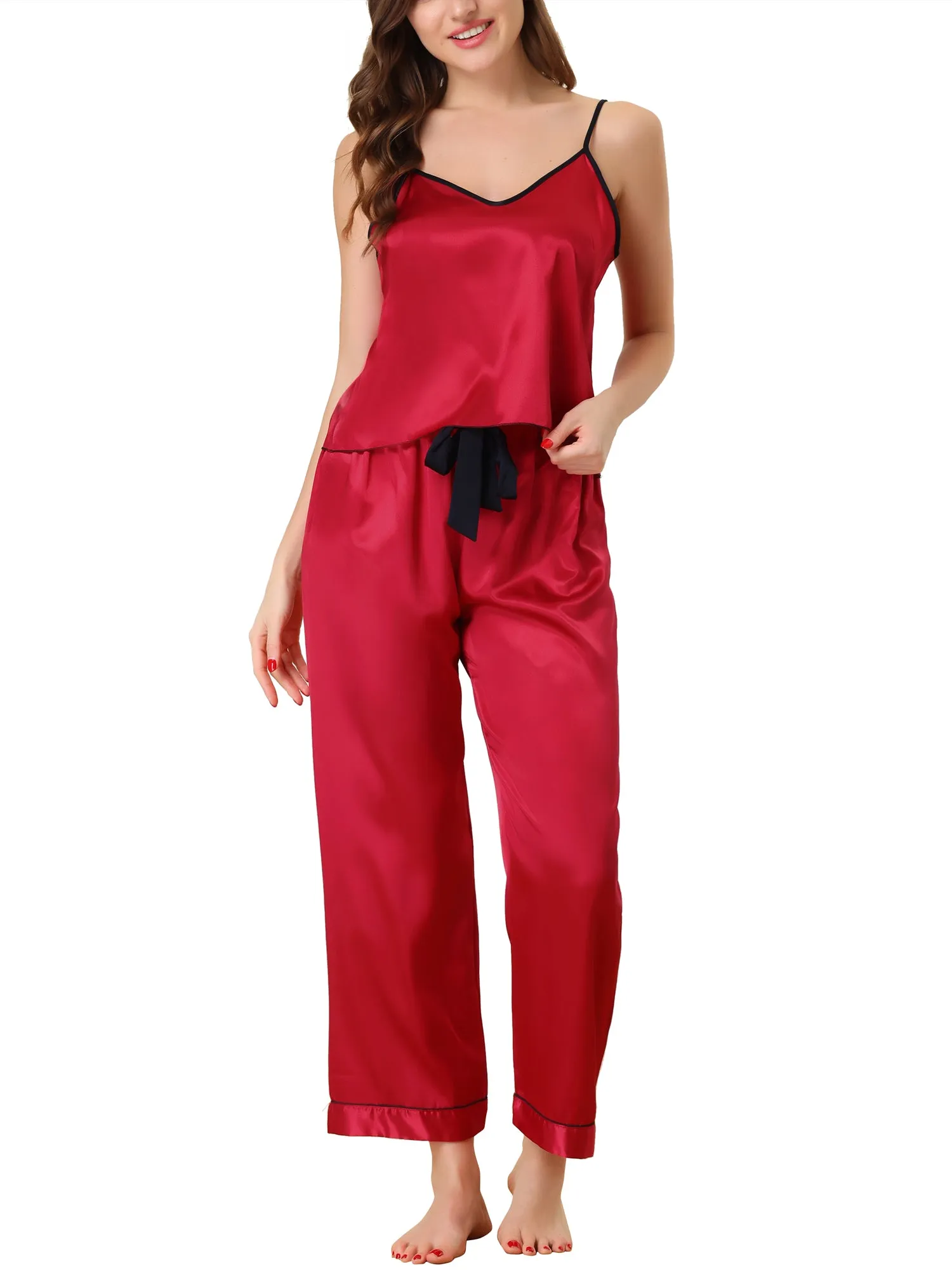 Home Clothes Suspenders Soft Ice Silk Pajamas 3 Pieces Set