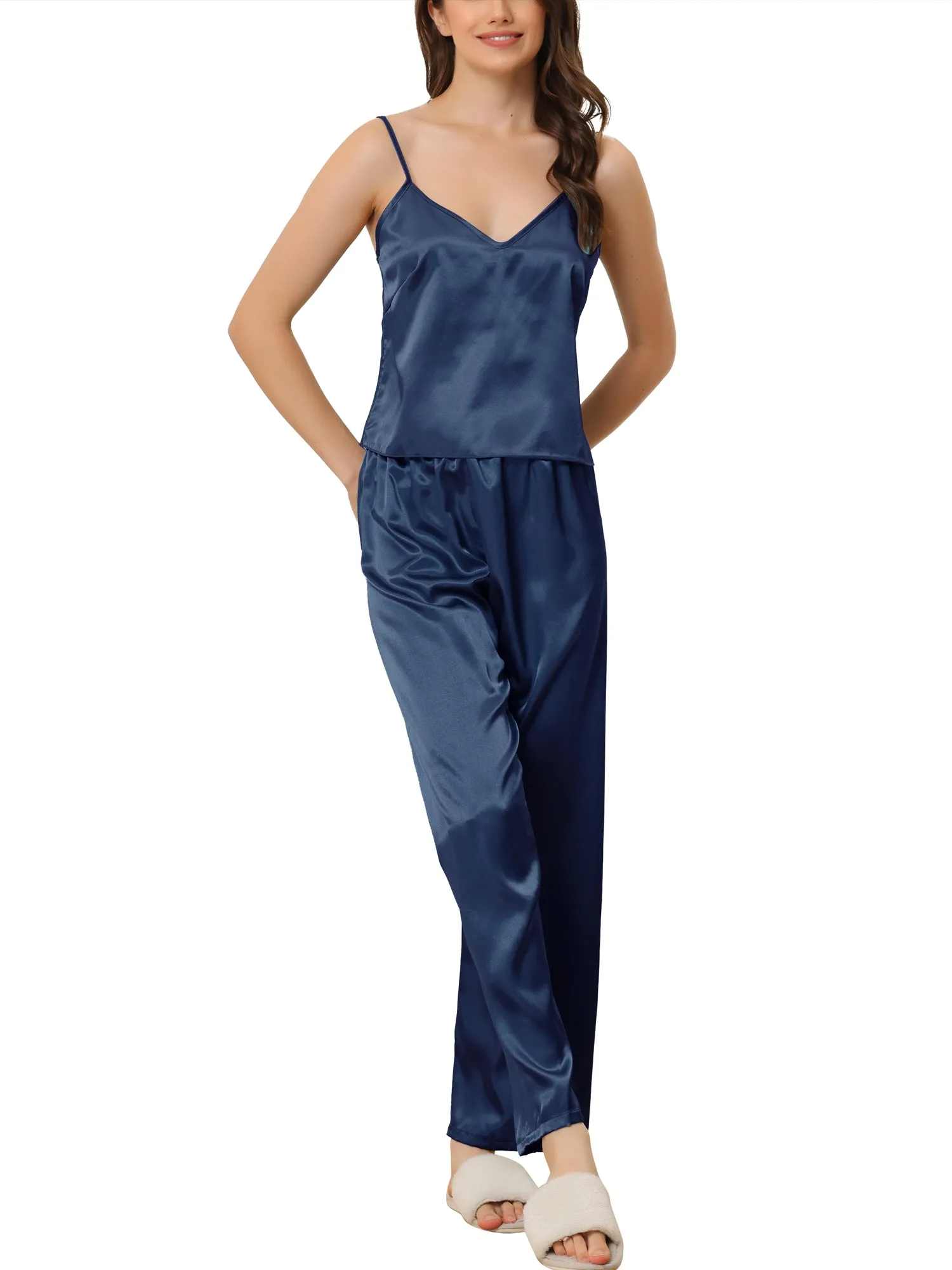 Home Clothes Suspenders Soft Ice Silk Pajamas 3 Pieces Set