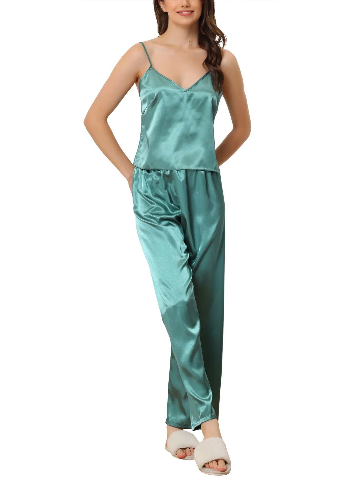 Home Clothes Suspenders Soft Ice Silk Pajamas 3 Pieces Set