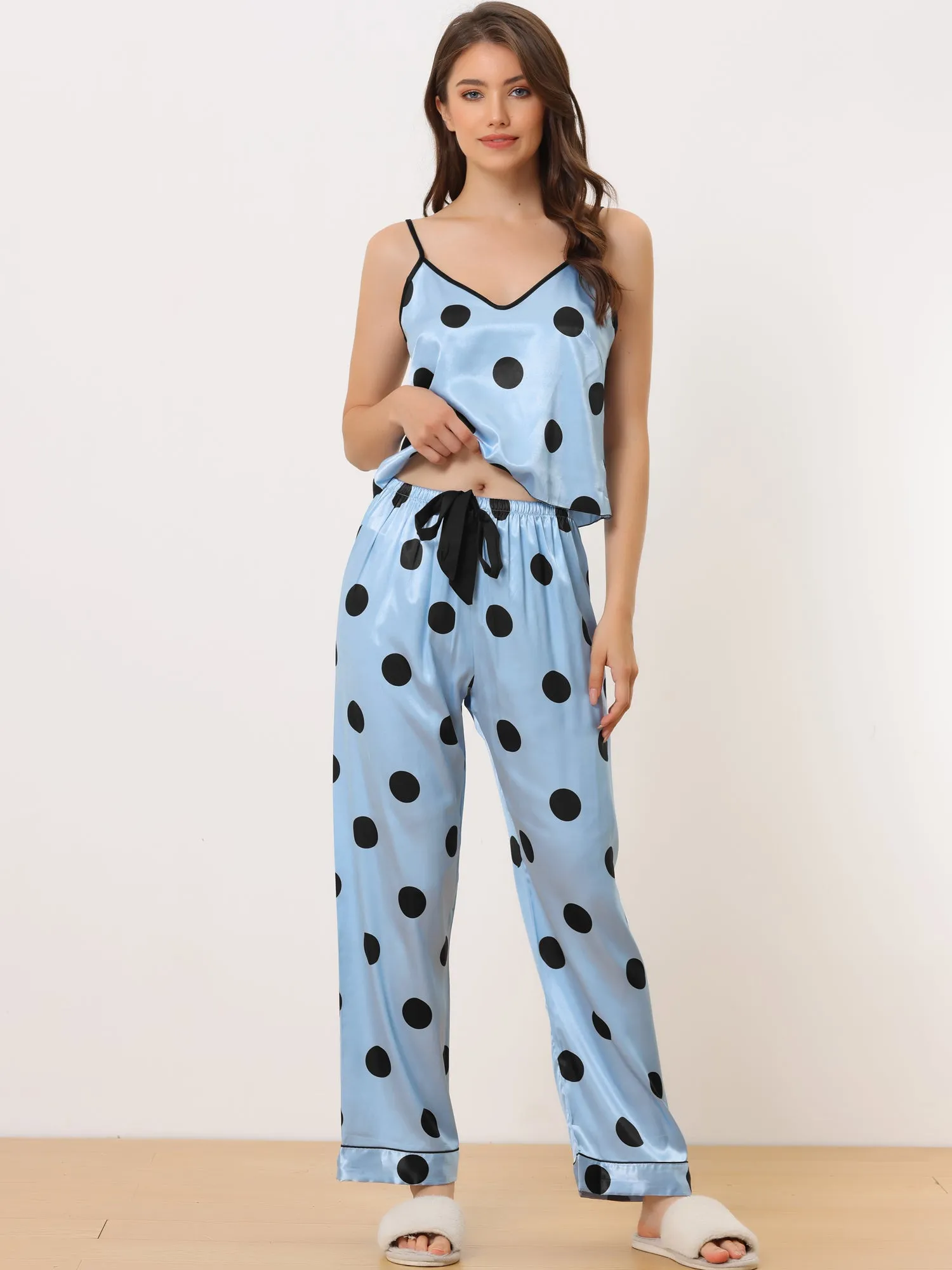 Home Clothes Suspenders Soft Ice Silk Pajamas 3 Pieces Set