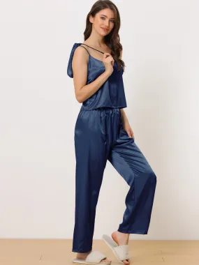Home Clothes Suspenders Soft Ice Silk Pajamas 3 Pieces Set