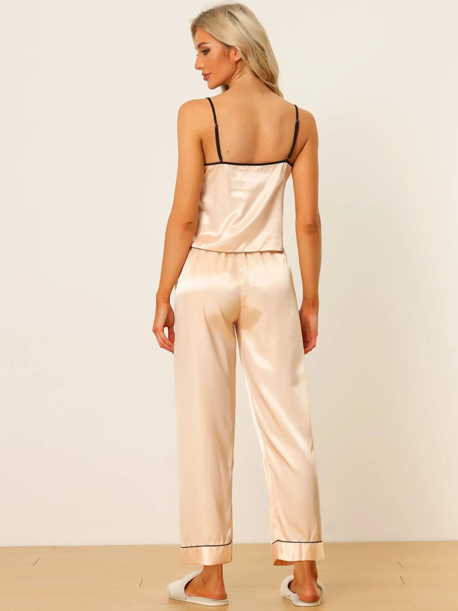 Home Clothes Suspenders Soft Ice Silk Pajamas 3 Pieces Set
