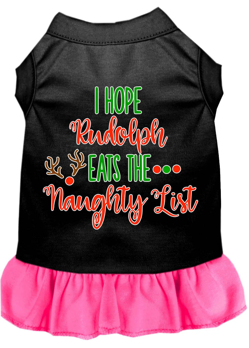 Hope Rudolph Eats Naughty List Screen Print Dog Dress Black With Bright Pink Xxxl