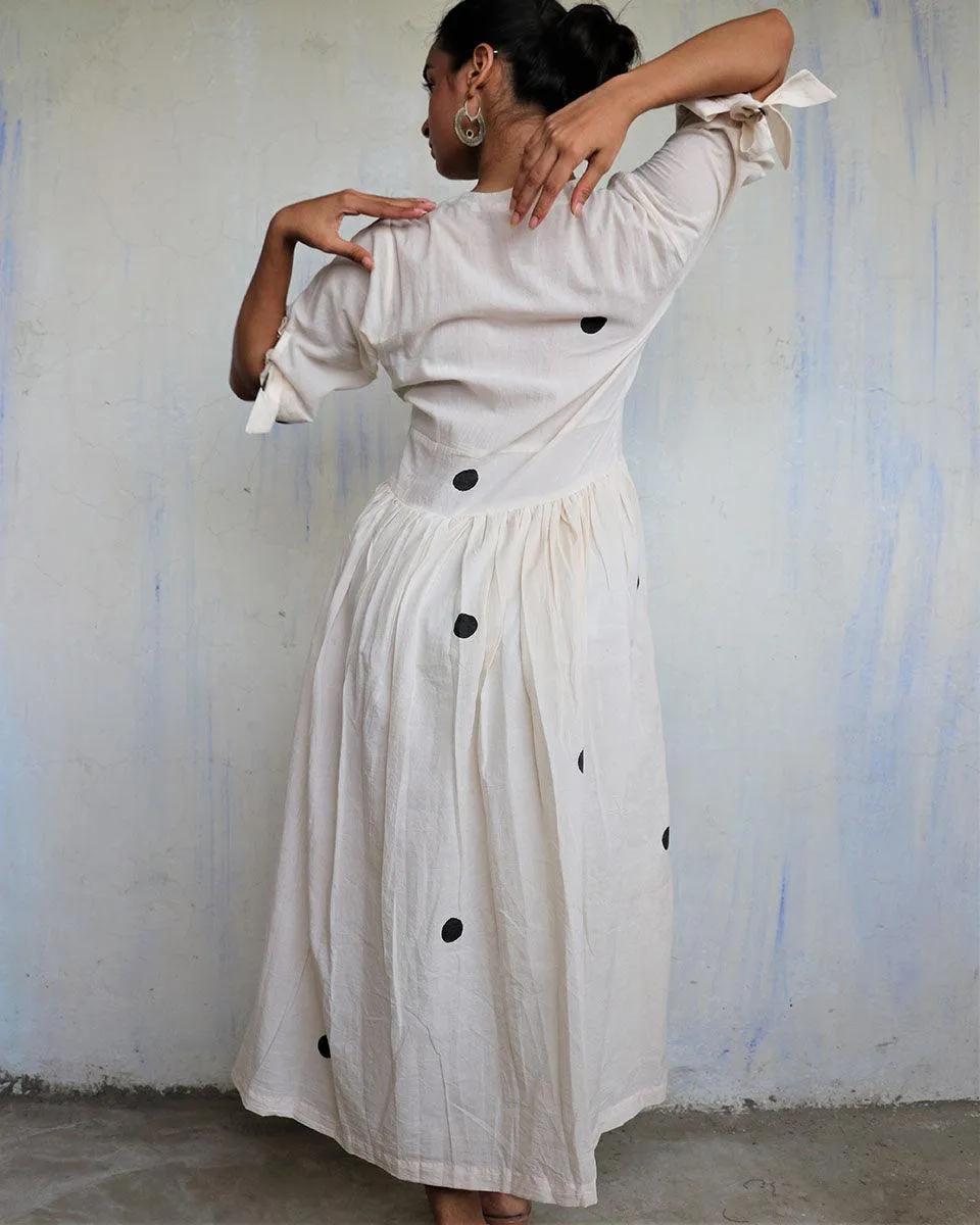 Ivory Pure Cotton Polka Dot Dress-Mono