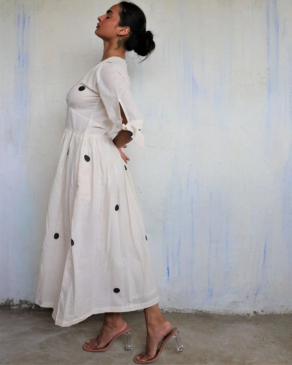 Ivory Pure Cotton Polka Dot Dress-Mono