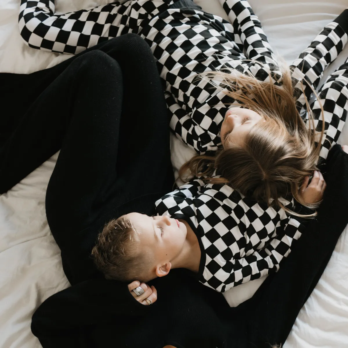 Kids Bamboo Pajamas - Black and White Checkerboard