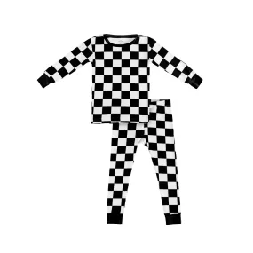 Kids Bamboo Pajamas - Black and White Checkerboard