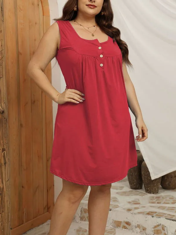 Loose Airy Sleeveless Buttoned Decor Midi Dresses