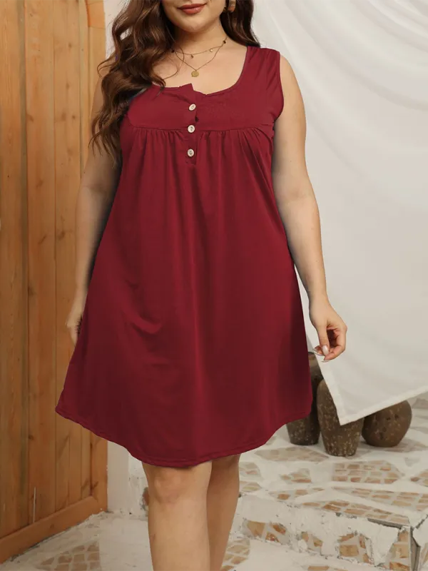 Loose Airy Sleeveless Buttoned Decor Midi Dresses