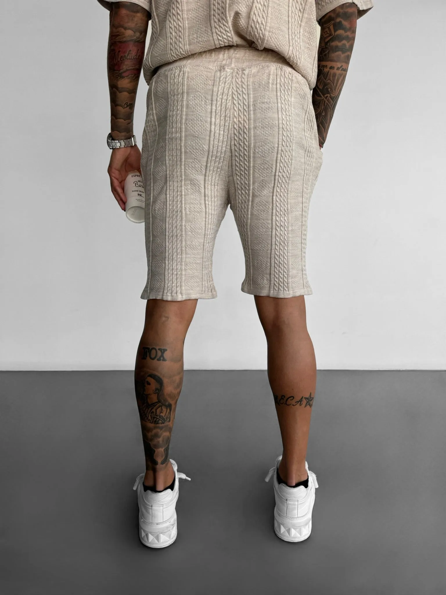 Loose Fit Structure Knit Shorts - Beige