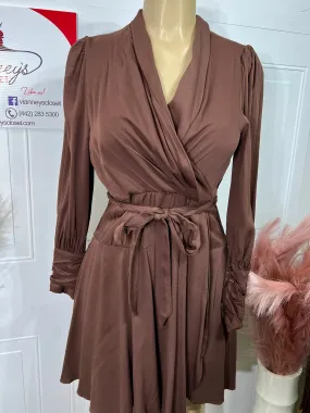 Melissa Brown Long Sleeve Flowy Surplice Dress