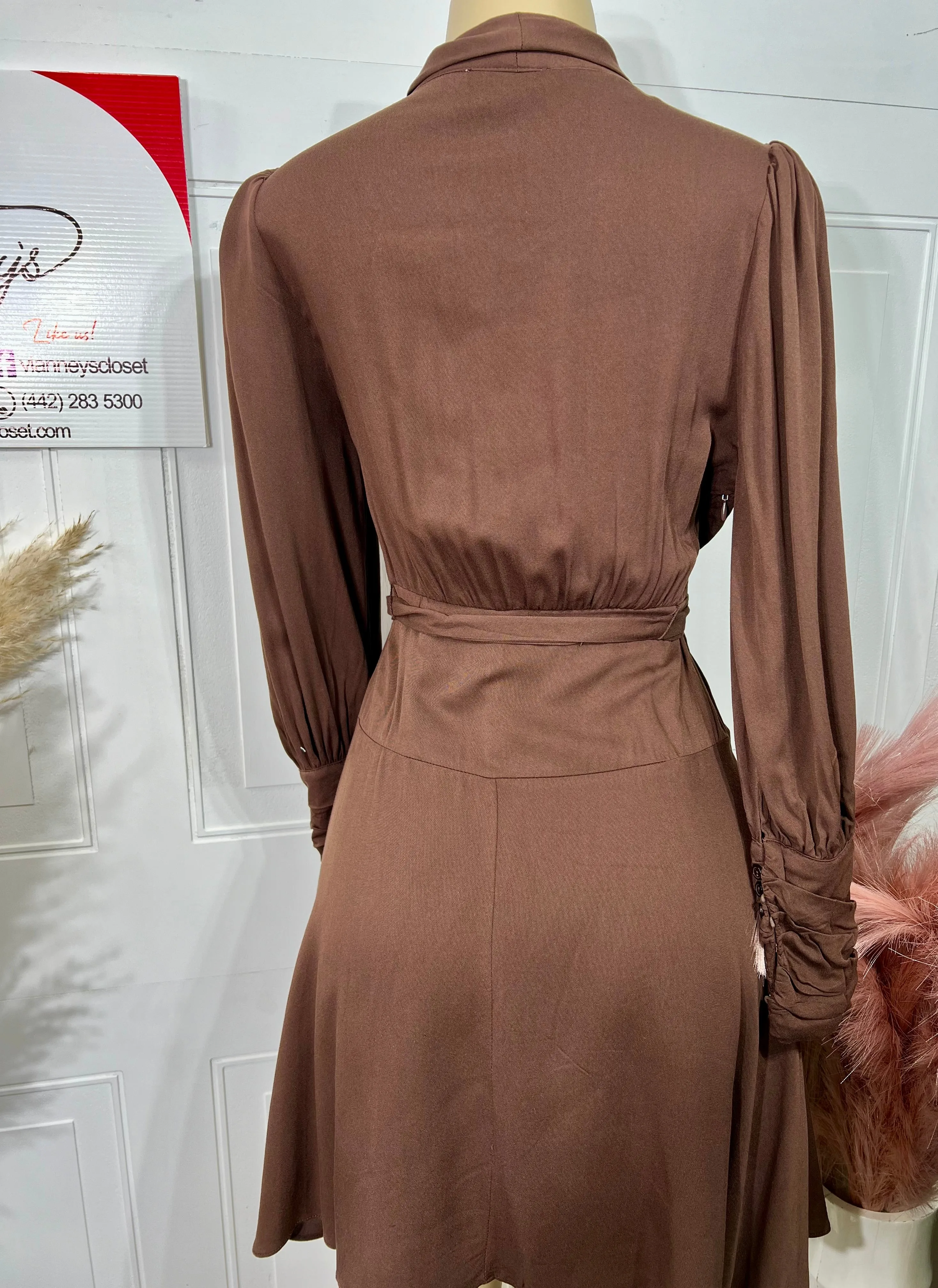 Melissa Brown Long Sleeve Flowy Surplice Dress