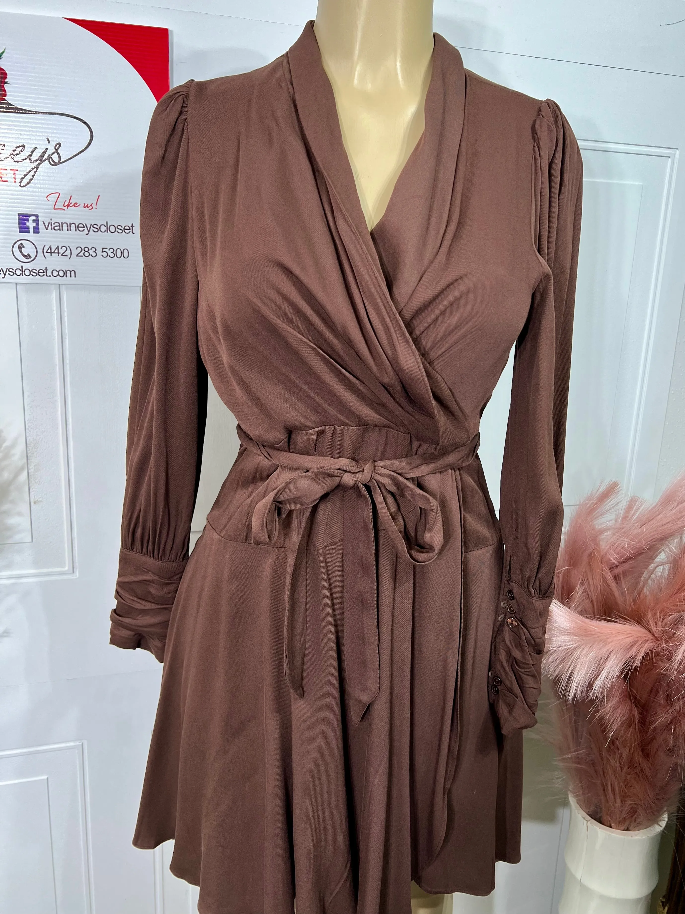 Melissa Brown Long Sleeve Flowy Surplice Dress