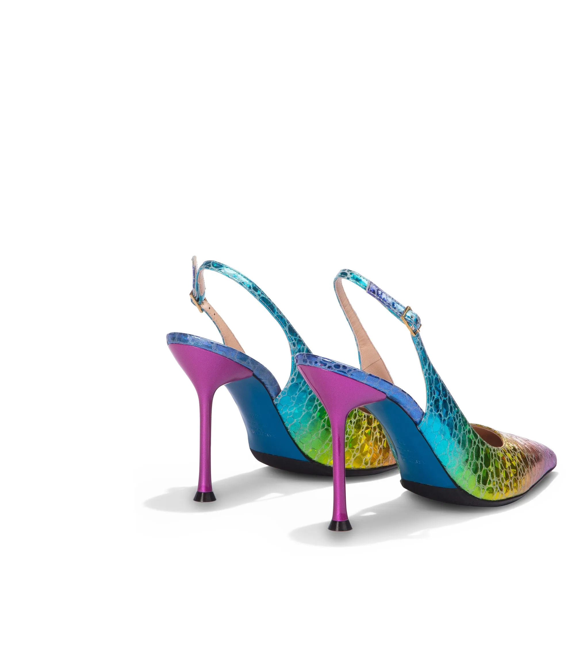 Multicolor animalier leather slingback pumps