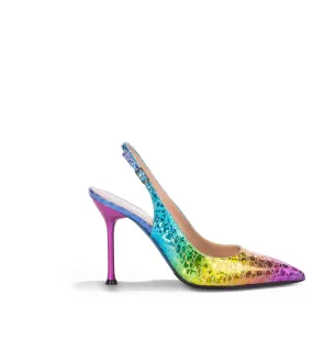 Multicolor animalier leather slingback pumps