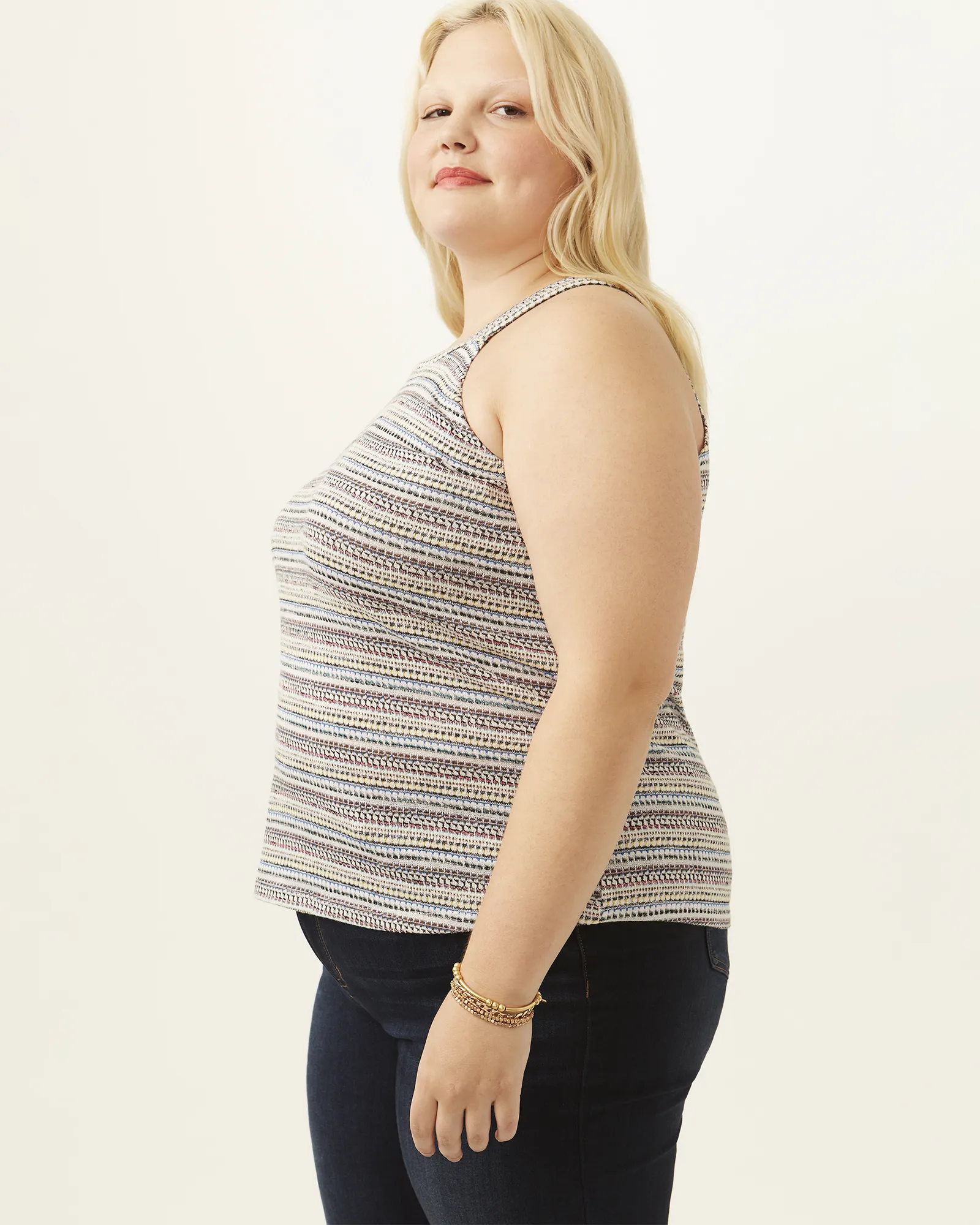 Nina High Neck Tank Top | Light Blue / Red