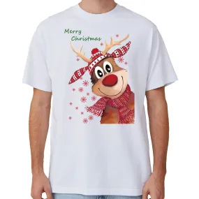 NNEDSZ 100% Cotton Christmas T-shirt Adult Unisex Tee Tops Funny Santa Party Custume, Reindeer (White), 2XL