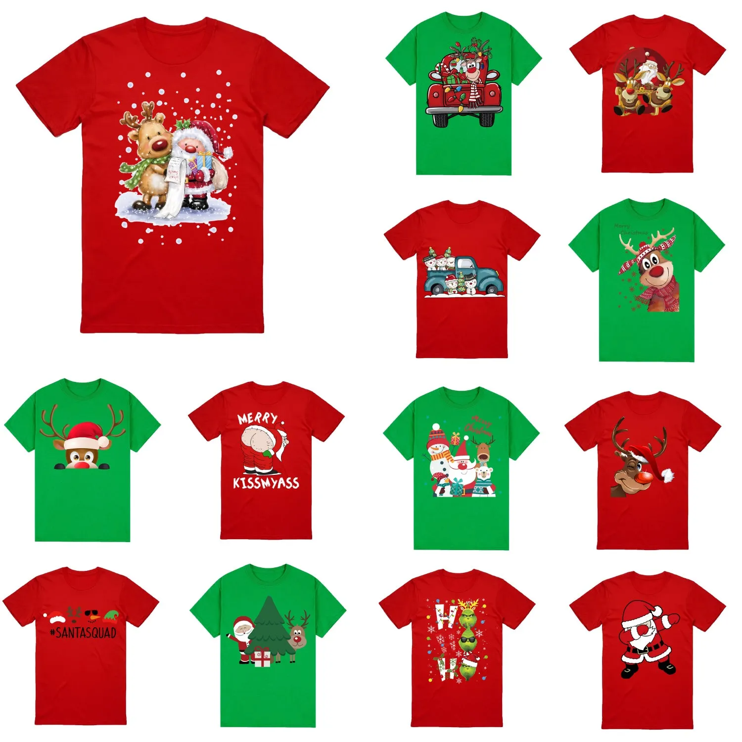 NNEDSZ 100% Cotton Christmas T-shirt Adult Unisex Tee Tops Funny Santa Party Custume, Santa Squad (Red), L
