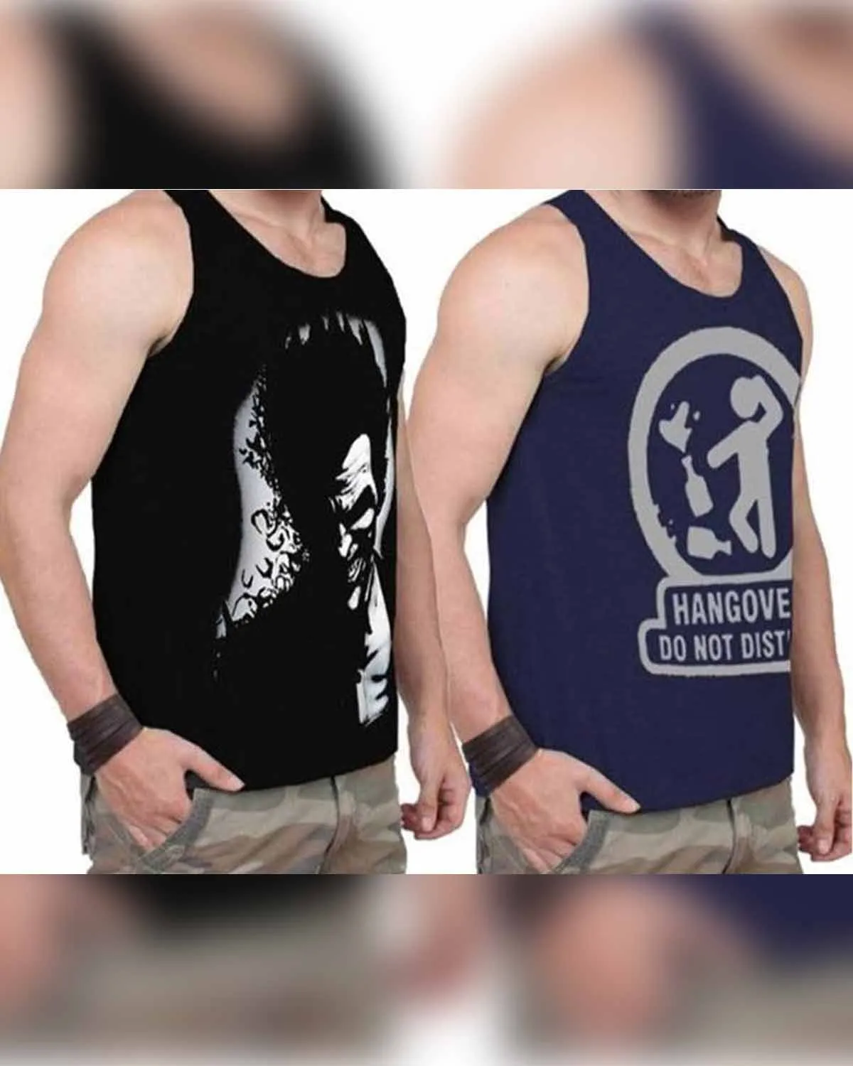 (Pack of 2) Men Printed Vest / Navy & Black