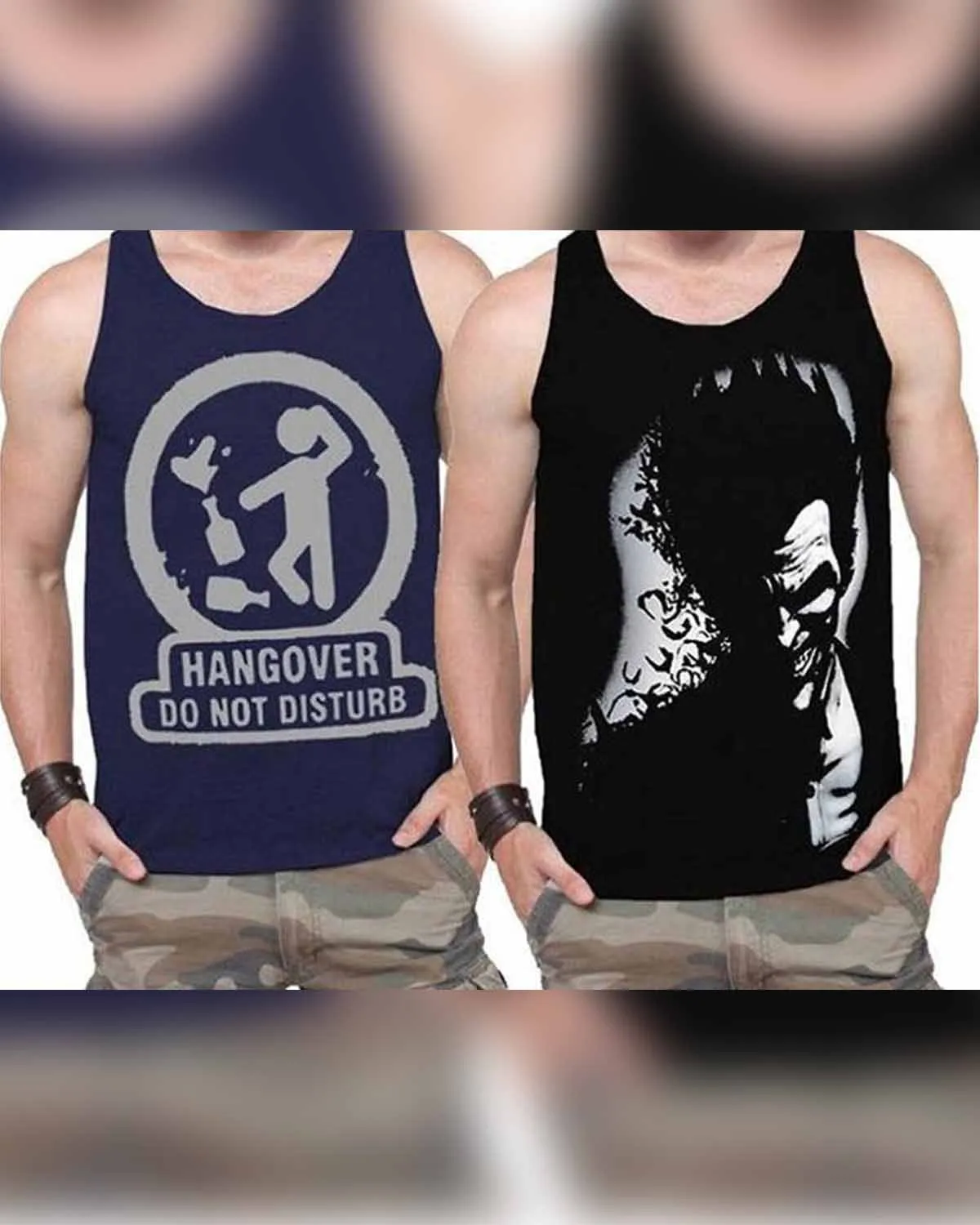 (Pack of 2) Men Printed Vest / Navy & Black