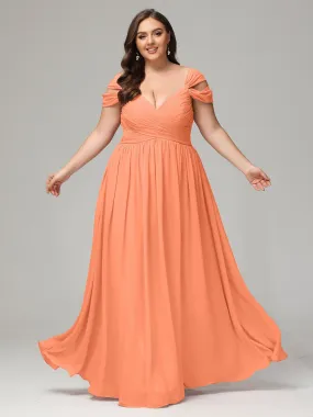 Papaya Bridesmaid Dresses Cap Sleeves Chiffon With Split Plus Size Bridesmaid Dresses Long