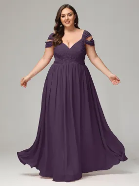 Plum Color Bridesmaid Dress Cap Sleeves Chiffon With Split Summer Bridesmaid Dresses Plus Size