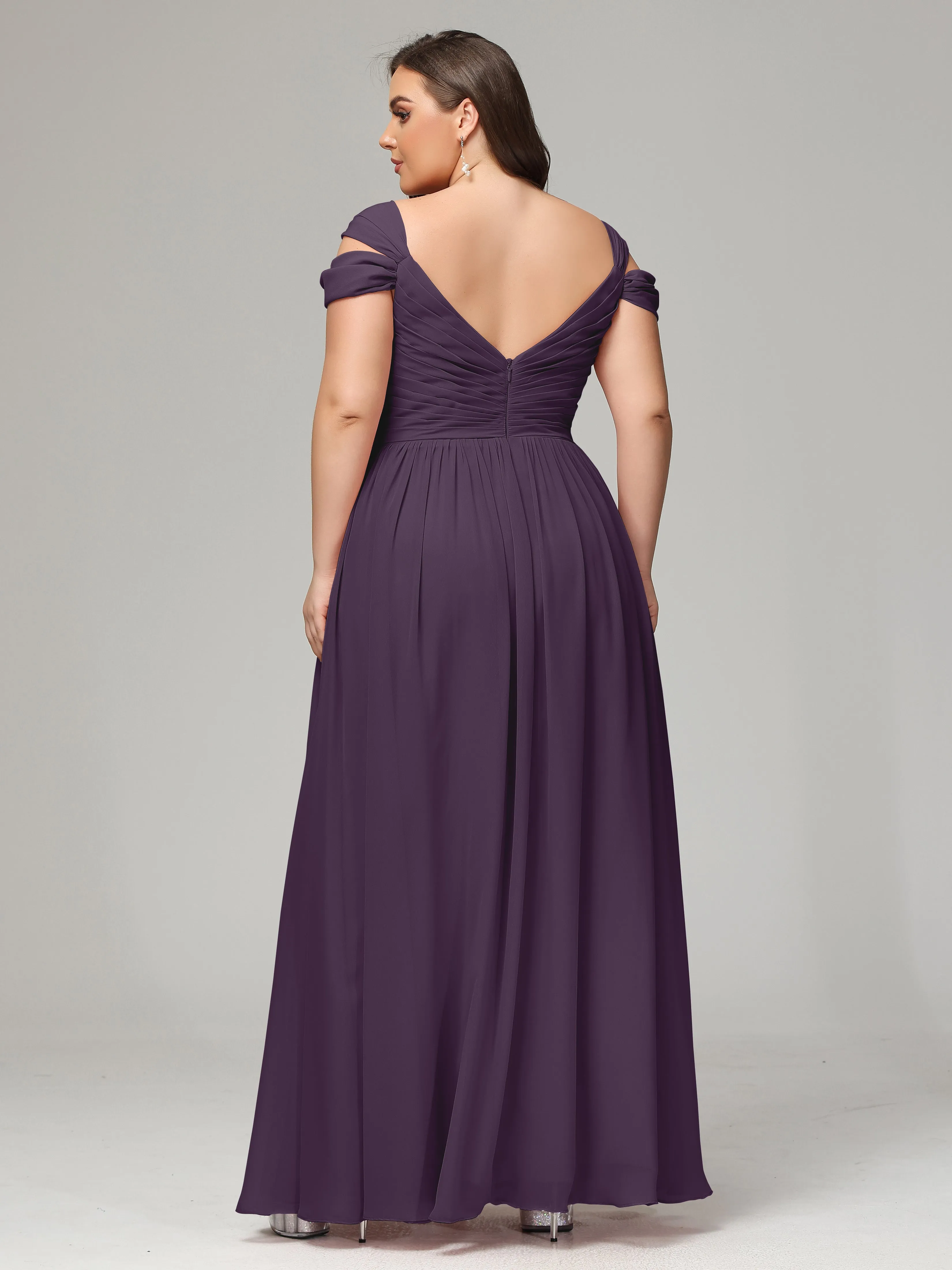 Plum Color Bridesmaid Dress Cap Sleeves Chiffon With Split Summer Bridesmaid Dresses Plus Size