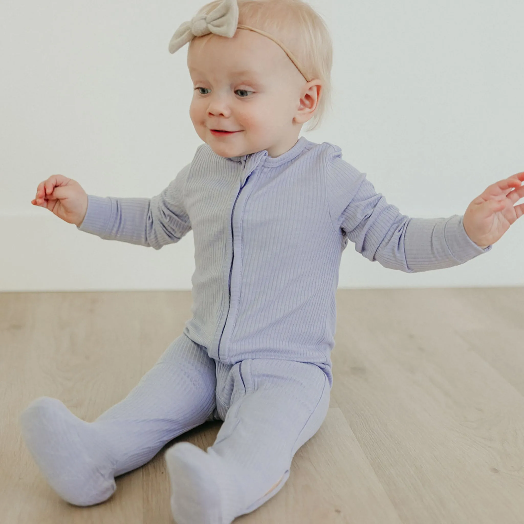 Rib Knit Zip-Up Footie Pajama - Periwinkle