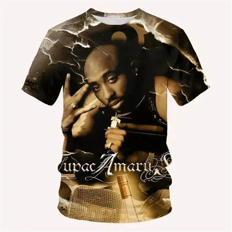 Rock Rapper 2pac T Shirts 3D Print Tupac Amaru Shakur Hip Hop Streetwear T-shirt Men Women Oversized Summer Casual Tee Pullovers