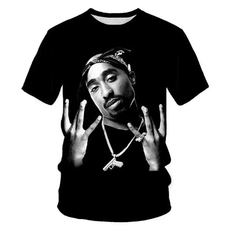 Rock Rapper 2pac T Shirts 3D Print Tupac Amaru Shakur Hip Hop Streetwear T-shirt Men Women Oversized Summer Casual Tee Pullovers